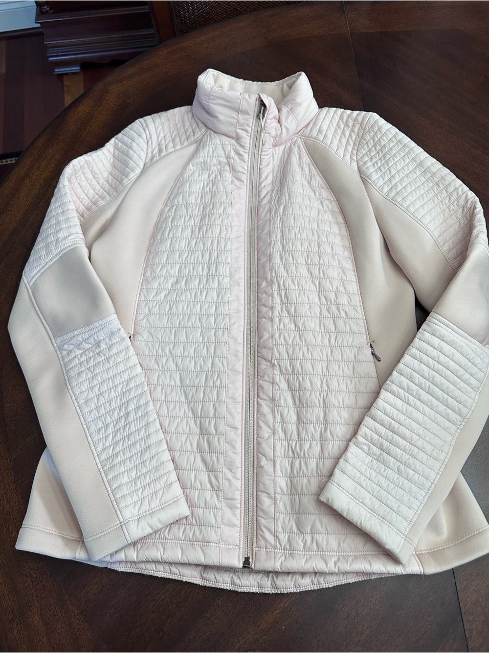 CALIA Carrie Underwood Blush Pink Quilted Mixed Media Jacket Size M Runs Small